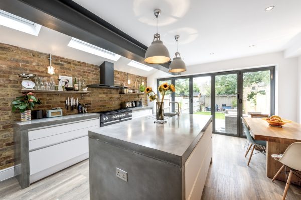 Polished concrete kitchen island in Bromley, South London
