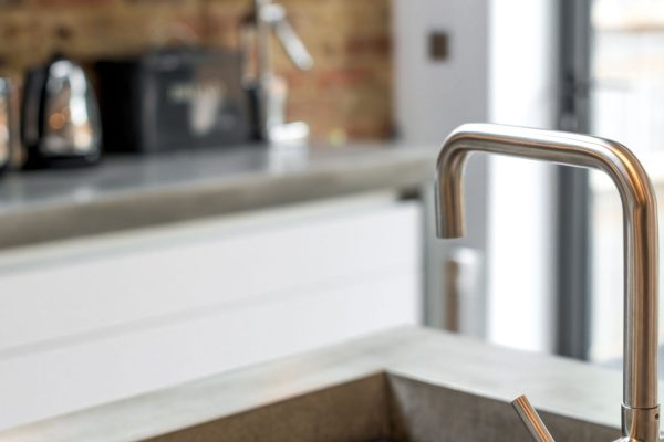concrete worktop sink area