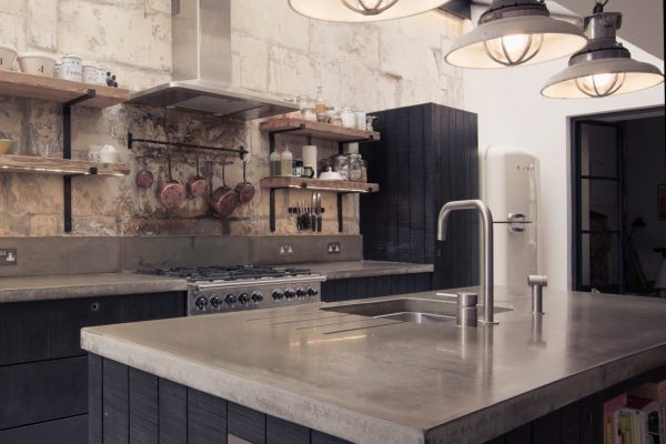 concrete island top and worktop in bath